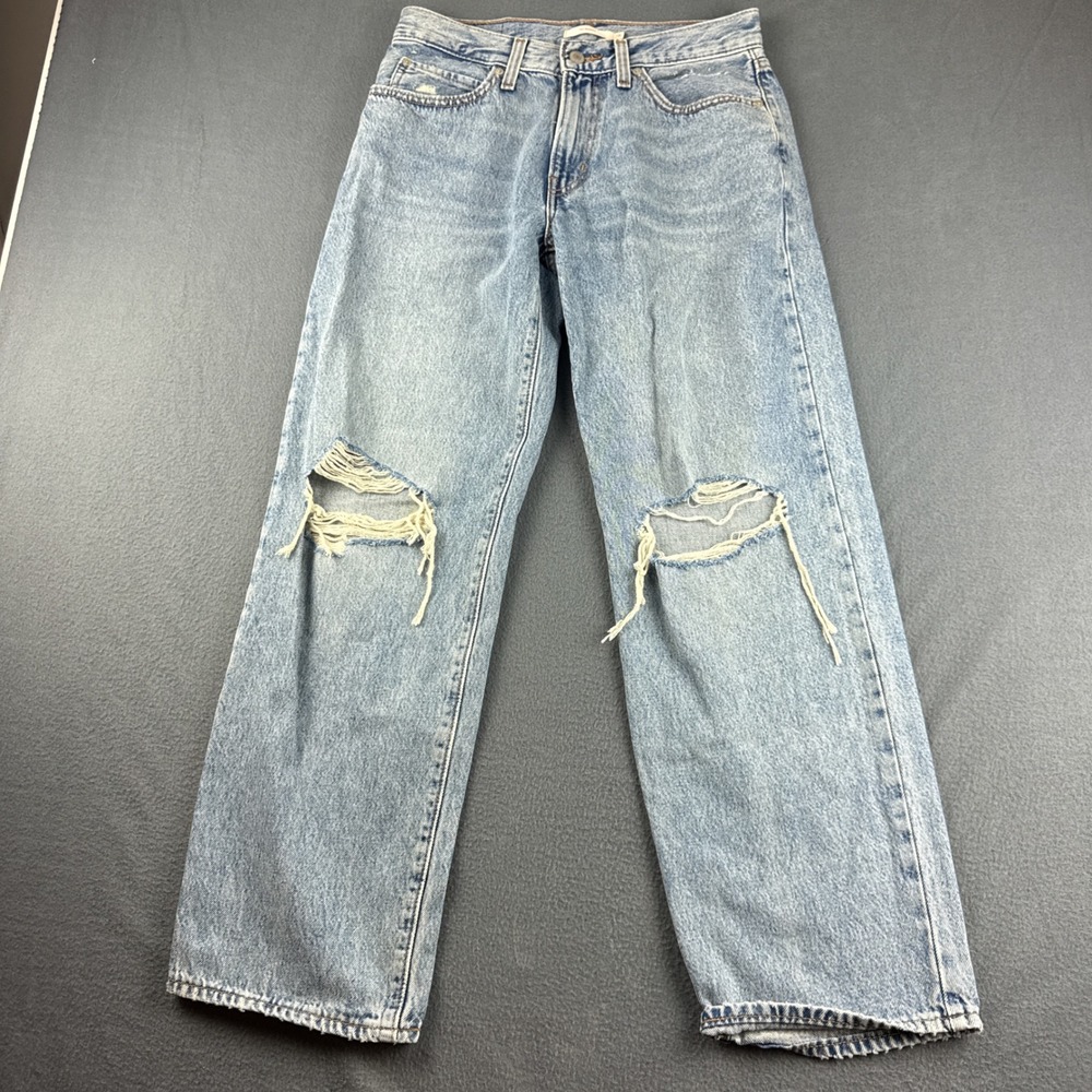 Levis 94 Baggy Jeans Womens 28 Blue Distressed High Rise Straight Leg Y2K Skater